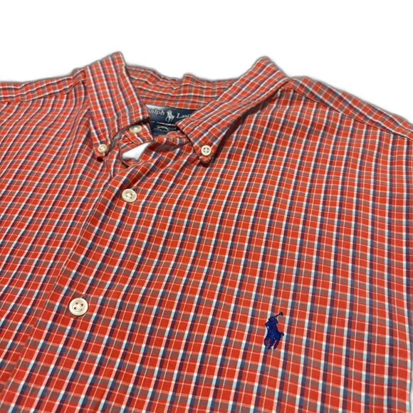 Ralph Lauren Greggor Classic Fit Short Sleeve Plaid Button Down Orange Size XXL - Picture 2 of 4